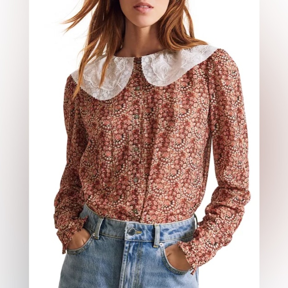ba&sh Floral Blouse with White Collar